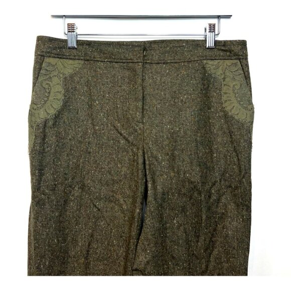 Carlisle Wool Olive Green Pants Lace Detail Straight Leg Size 8 - Picture 4 of 10